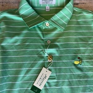 MASTERS Peter Millar Green and White Striped Polo Shirt new with tags